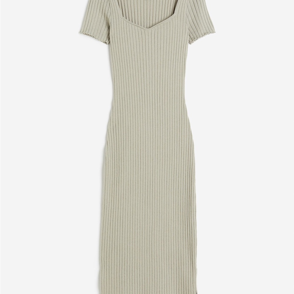 RIB-KNIT BODYCON DRESS - Light khaki green